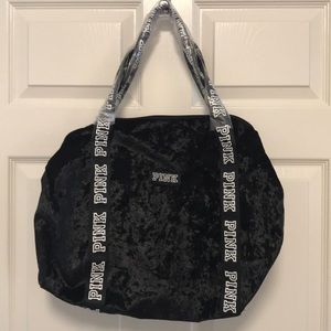 Brand new Pink black velvet duffel bag with socks